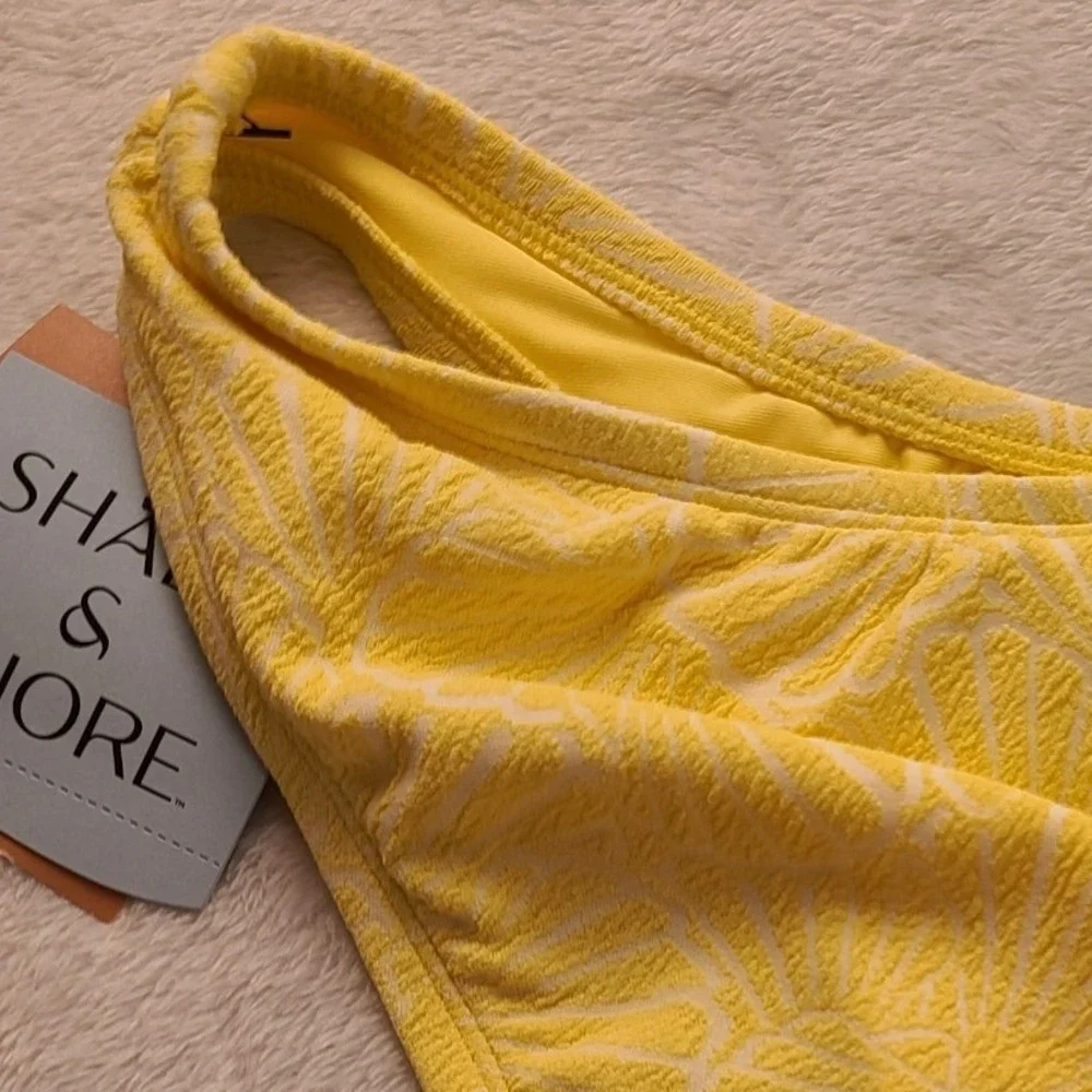 Shade & Shore Yellow Shell Textured High Leg Bikini Bottoms XS Summer New NWT